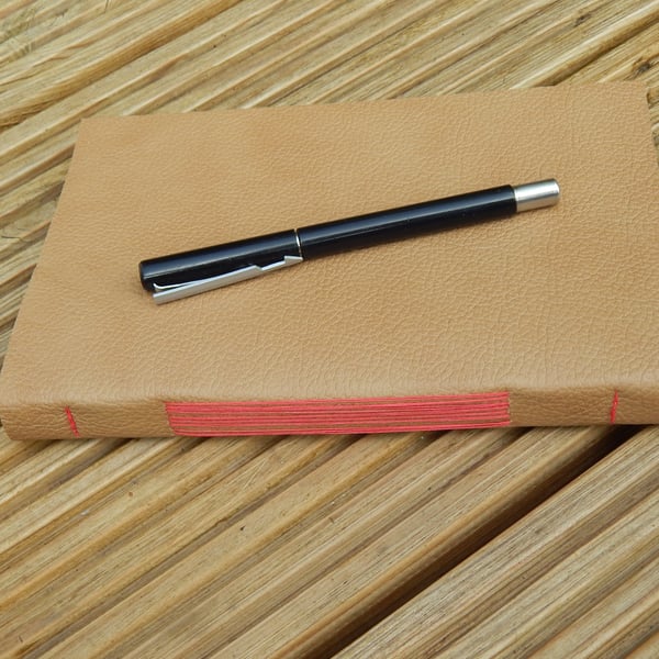 Leather Journal, Golden Brown & Red, Notebook. 