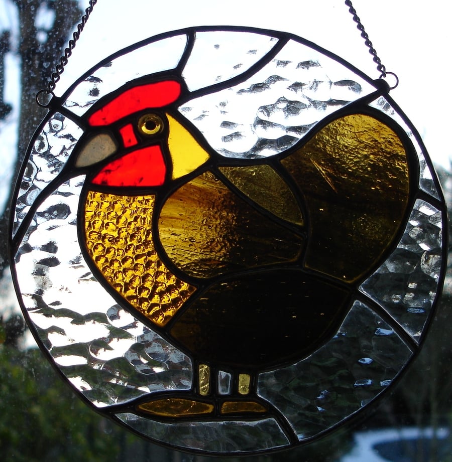STAINED GLASS HEN SUN-CATCHER ROUNDEL