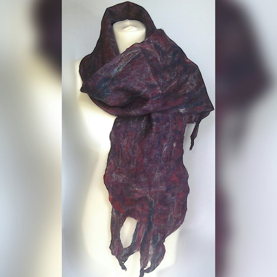 Scarf - hand felted merino and silk  lightweight scarf
