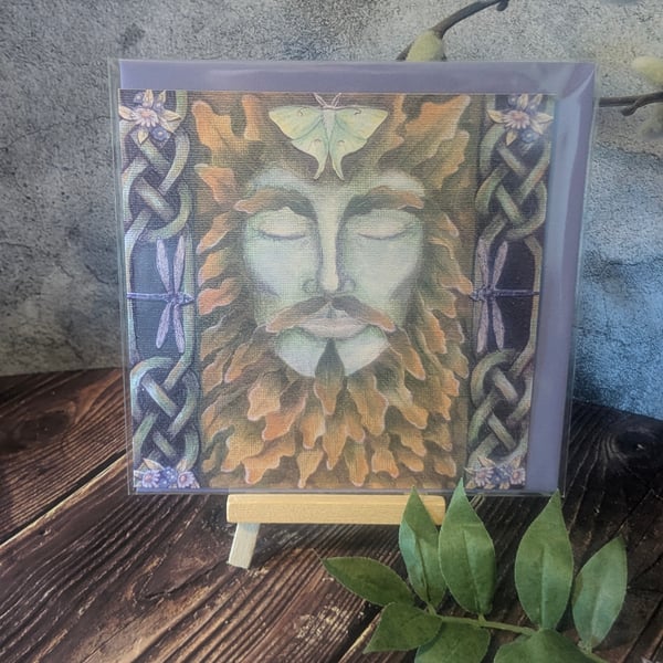 'Autumnal Green Man' Blank Greetings Card 