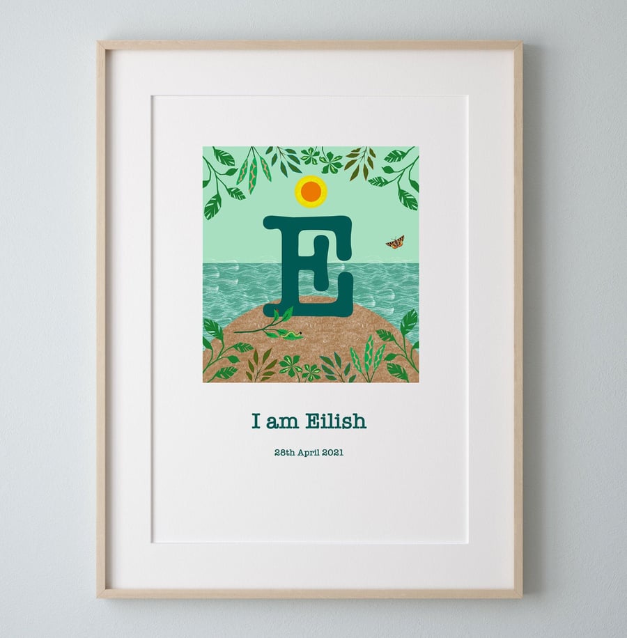 'E I am' personalised letter and name art print - Folksy