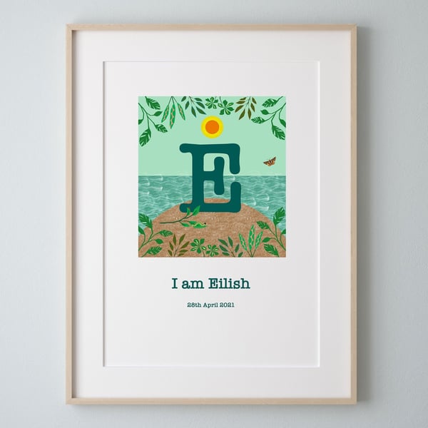 'E I am' personalised letter and name art print