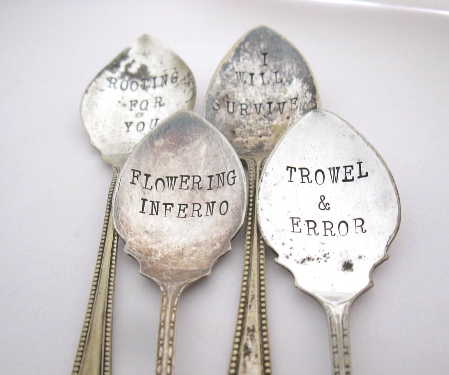 Set of upcycled plant pot labels, garden humour, rustic style