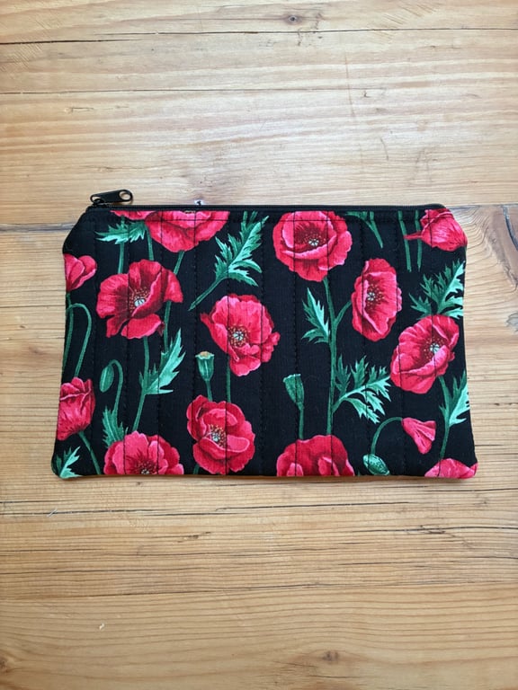 Poppy Print Quilted Fabric Organiser Pouch