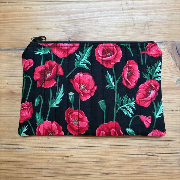 Poppy Print Quilted Fabric Organiser Pouch