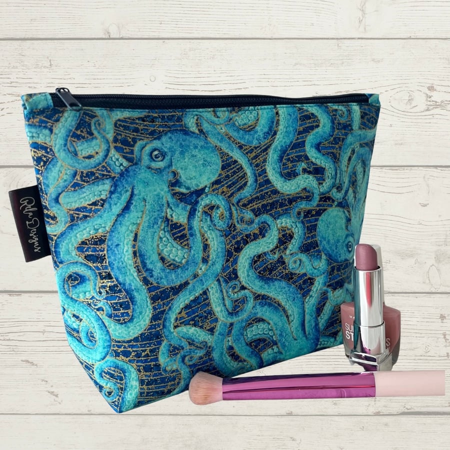 makeup bags turquoise octopus