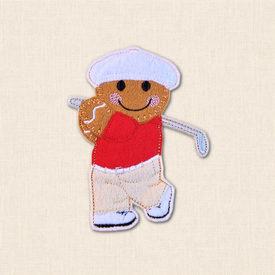 Swinging Golfer Gingerbread Character - Embroidered Sport Decoration