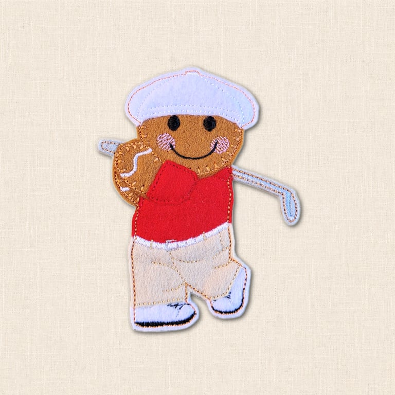 Swinging Golfer Gingerbread Character - Embroidered Sport Decoration