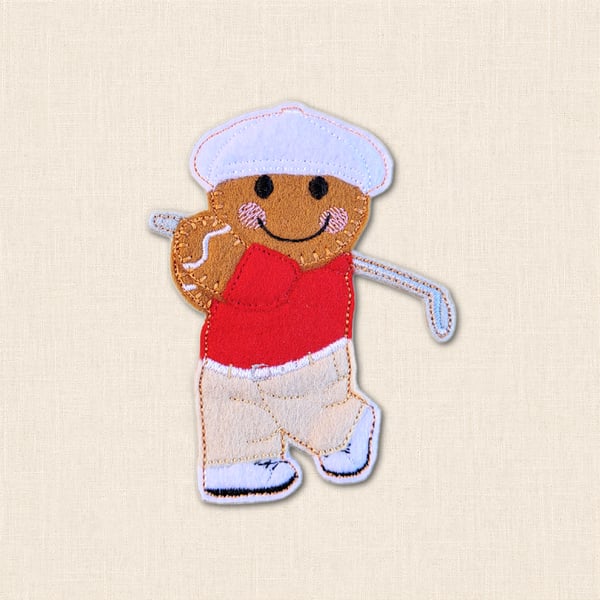 Swinging Golfer Gingerbread Character - Embroidered Sport Decoration
