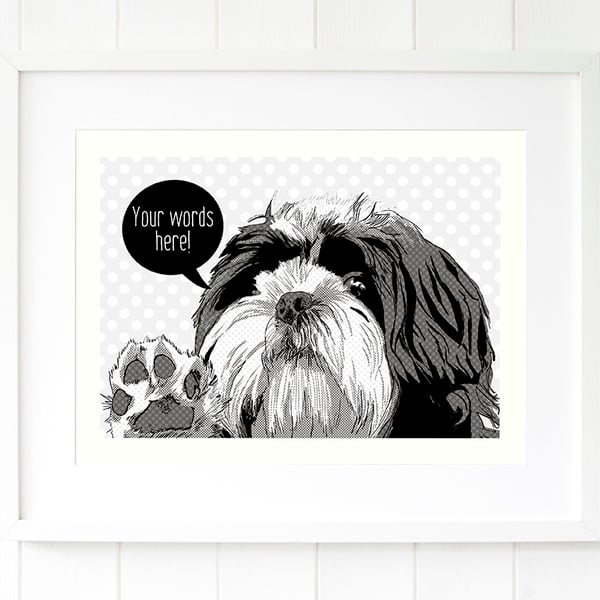 Shihtzu pop art gift - Shih tzu personalised black and white dog print