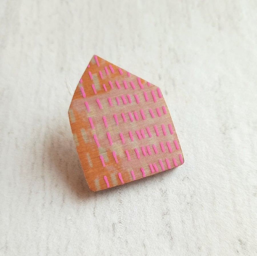 Wooden House Pin Badge, House Brooch, House Pin