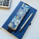 Pencil case for cover of book diary journal blue floral fabric