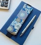 Pencil case for cover of book diary journal blue floral fabric