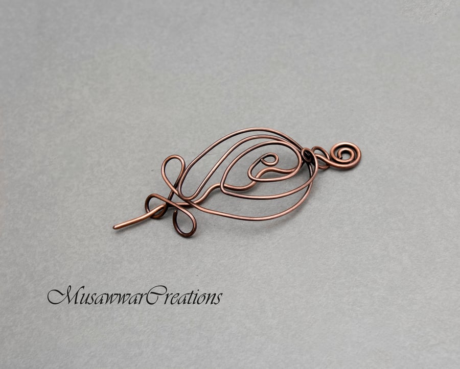 Antique Copper hair bun holder, solid copper hair bun slide, Hair slide, 