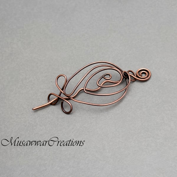 Antique Copper hair bun holder, solid copper hair bun slide, Hair slide, 