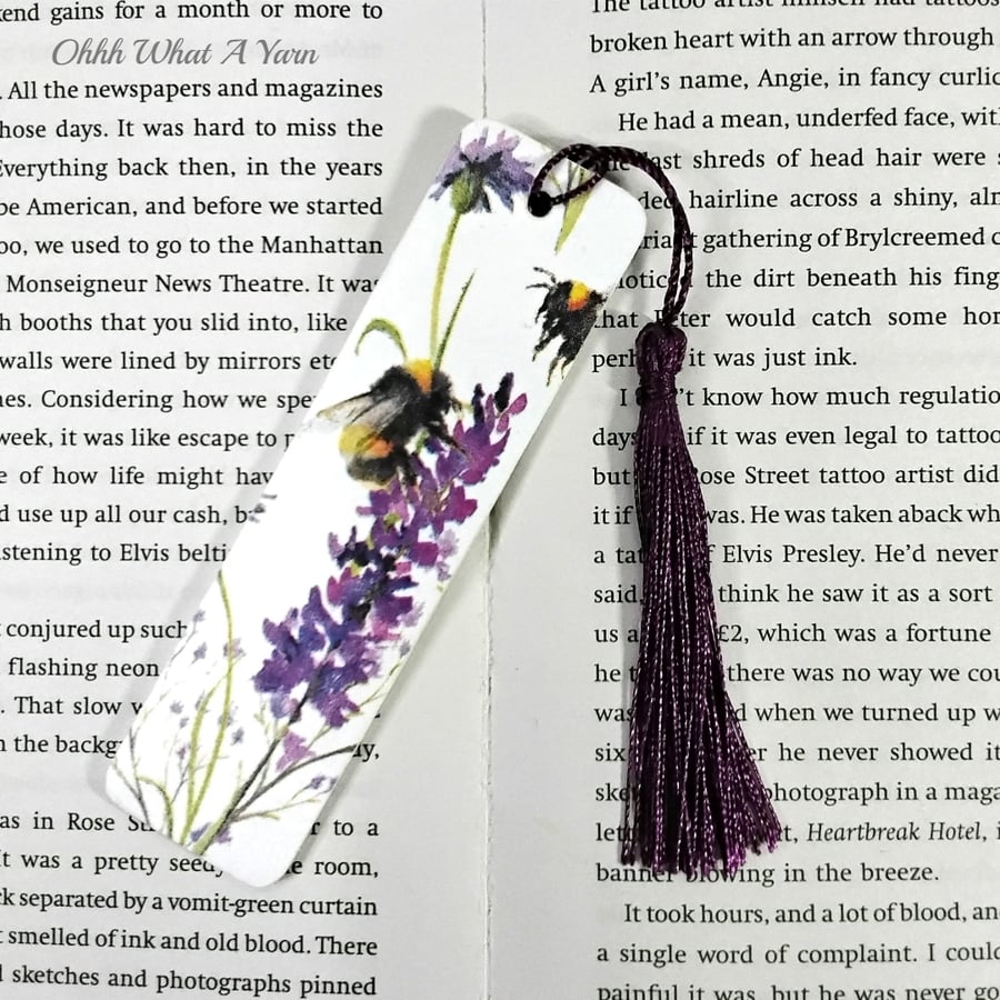 Flower and bee decoupage wooden bookmark.  Floral bookmark. Wood bookmark.