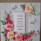 Handmade Personalised Birthday Card  8" square with 3d Flowers 