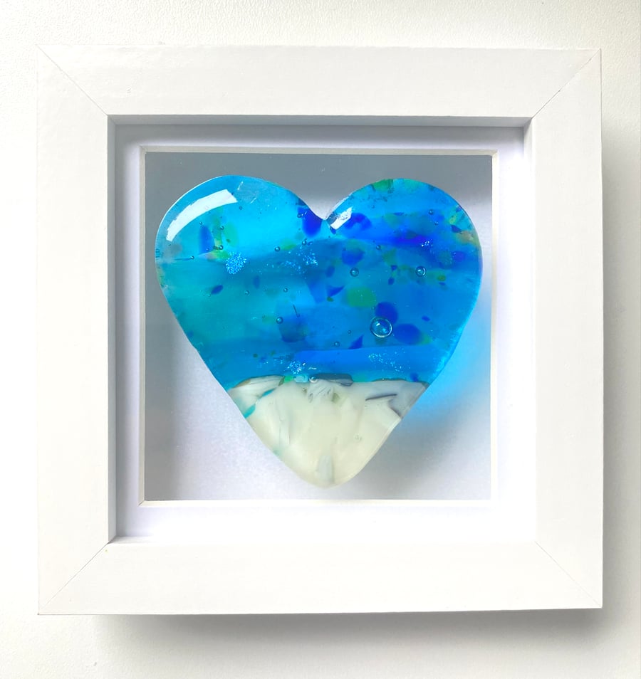 Fused glass sea inspired heart picture