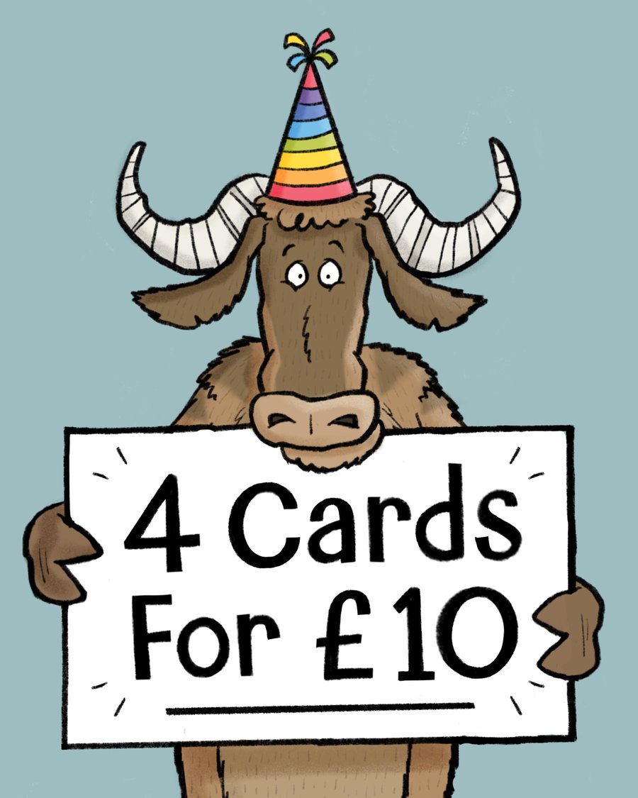 4 for 10! Any Four Cards for Ten Pounds. Group Discount. Pick and Mix Bundle