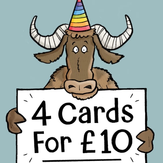 4 for 10! Any Four Cards for Ten Pounds. Group Discount. Pick and Mix Bundle