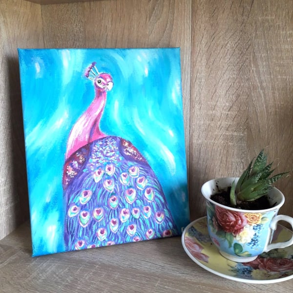 Pink and Purple Peacock Original painting.   