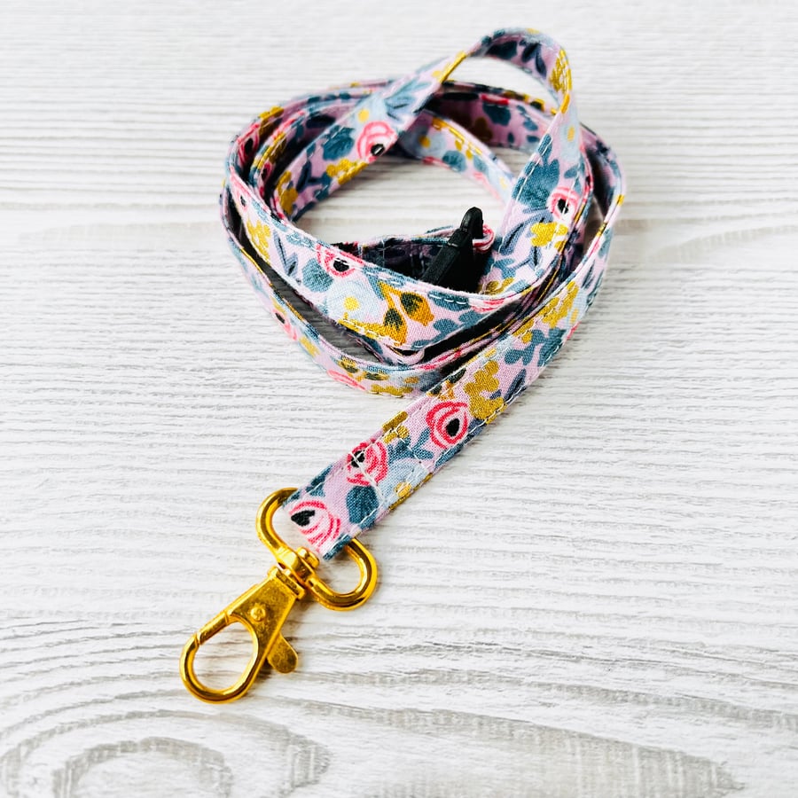 Lanyard with Safety Clasp - Rifle Paper Co - Rosa Violet and Gold