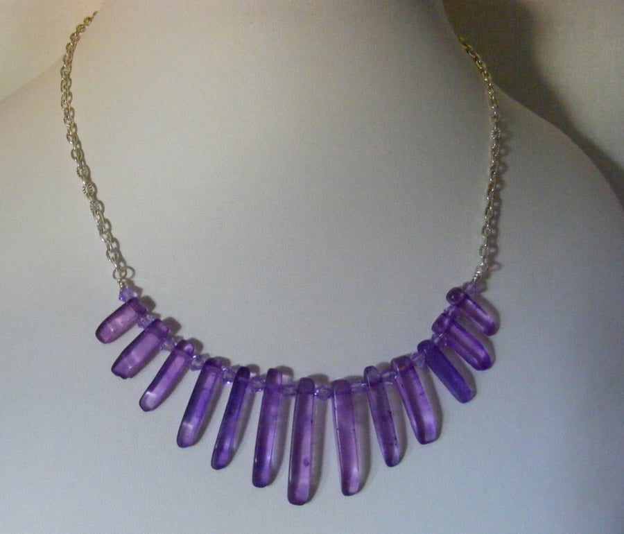 Purple Quartz and Crystal Necklace