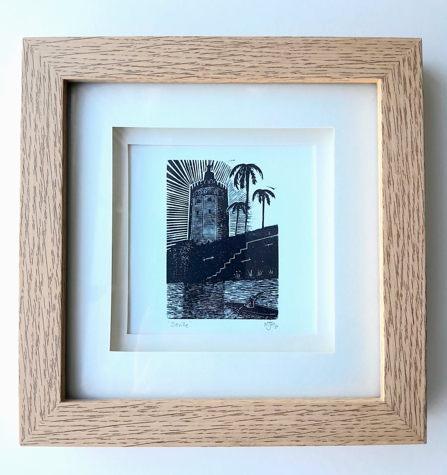 Handprinted Wood Engraving Seville Spain Original Print