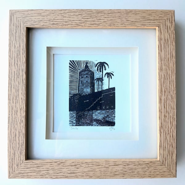 Handprinted Wood Engraving Seville Spain Original Print