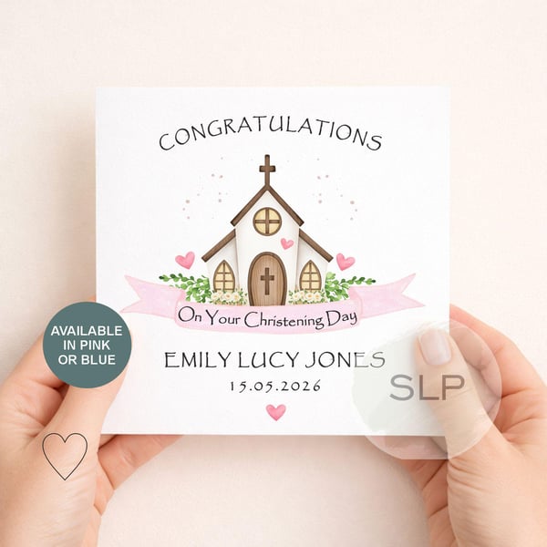 Personalised Christening Card Baptism Congratulations Card with Church Design