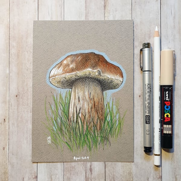 Penny Bun Mushroom kitchen wall art - Porcini original drawing