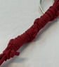 Dark Red Suede Keyring - Bag Charm w Gunmetal Heart shaped Carabiner - Image 2