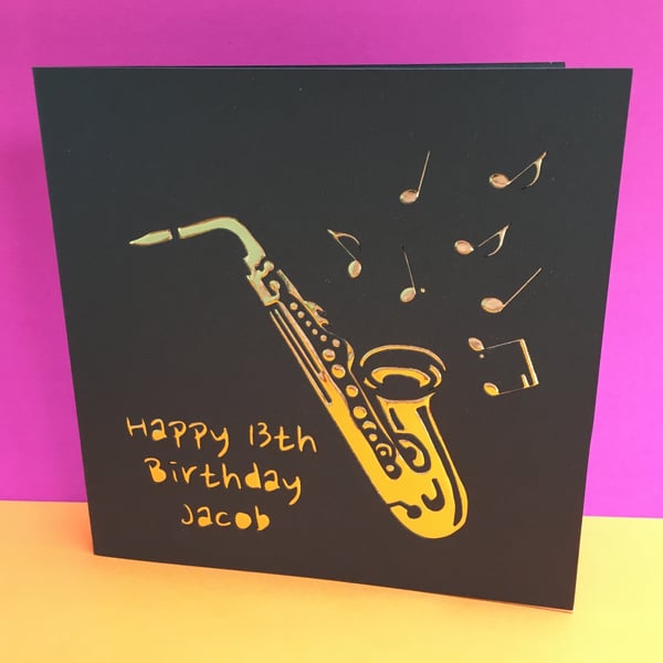 Personalised Saxophone Birthday Card - Sax, Jazz Band, Saxophonist