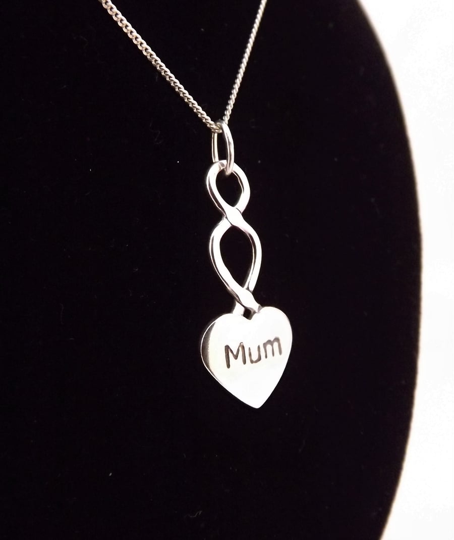 Small Mum Heart Pendant, Silver Celtic Necklace, Handmade Welsh Jewellery