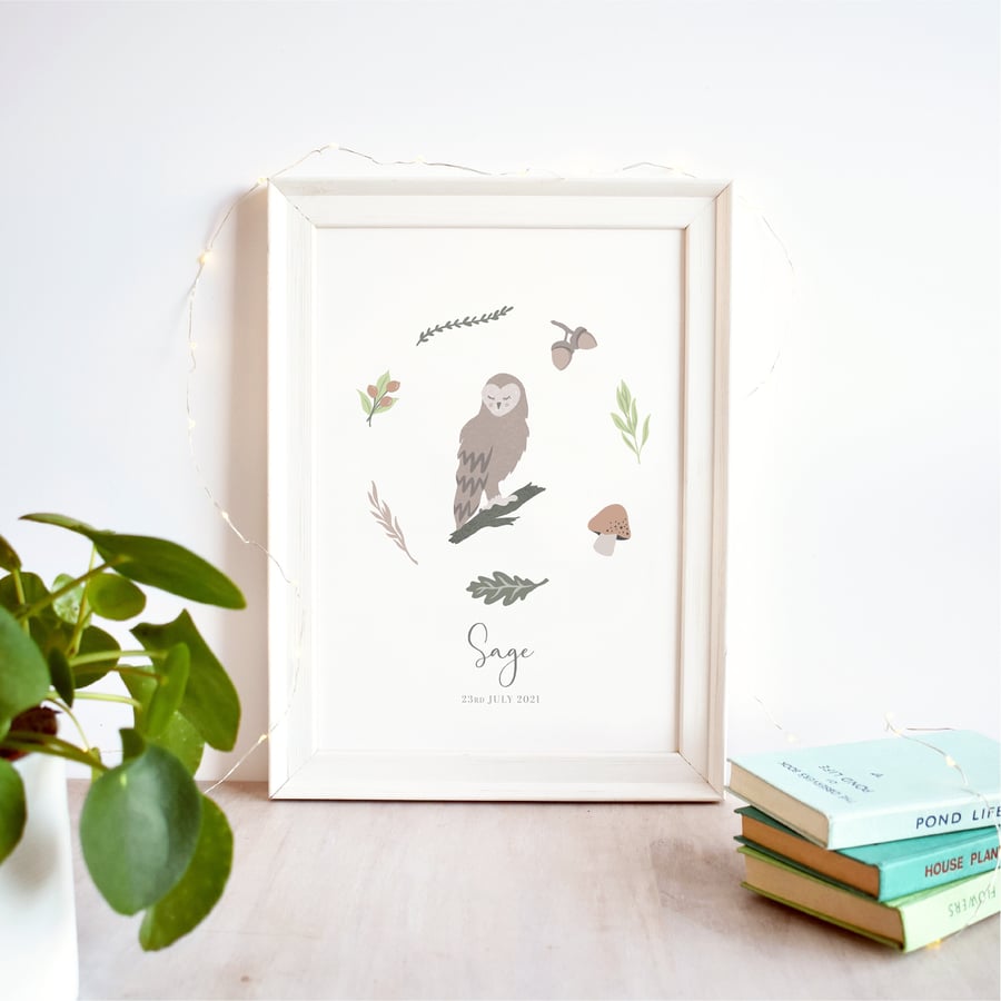Owl Personalised Nursery Name Print