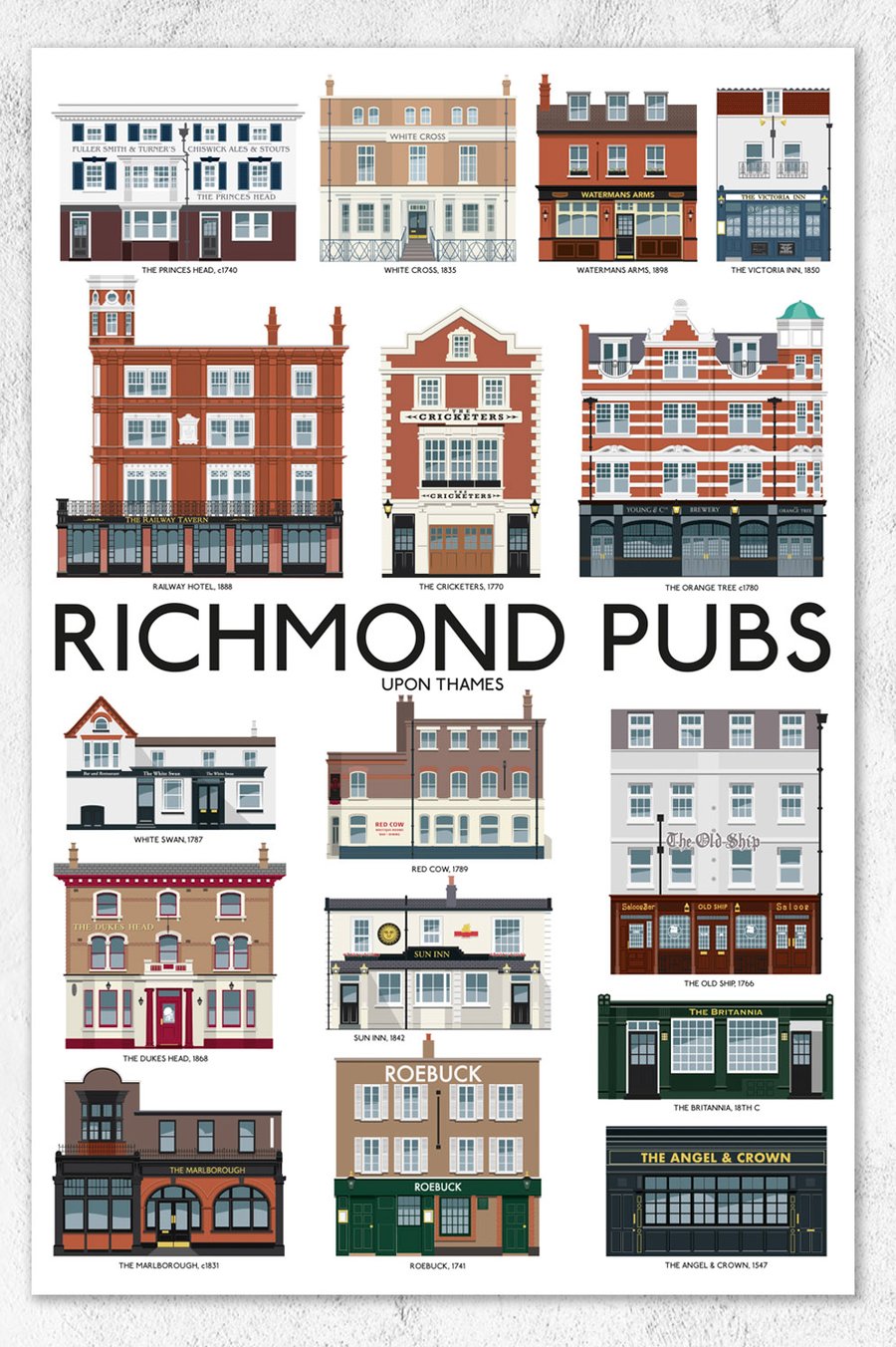 RICHMOND PUBS Cotton Tea Towel