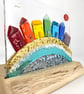 Fused Glass Rainbow Seaside Town set in Handcrafted Oak - Image 8