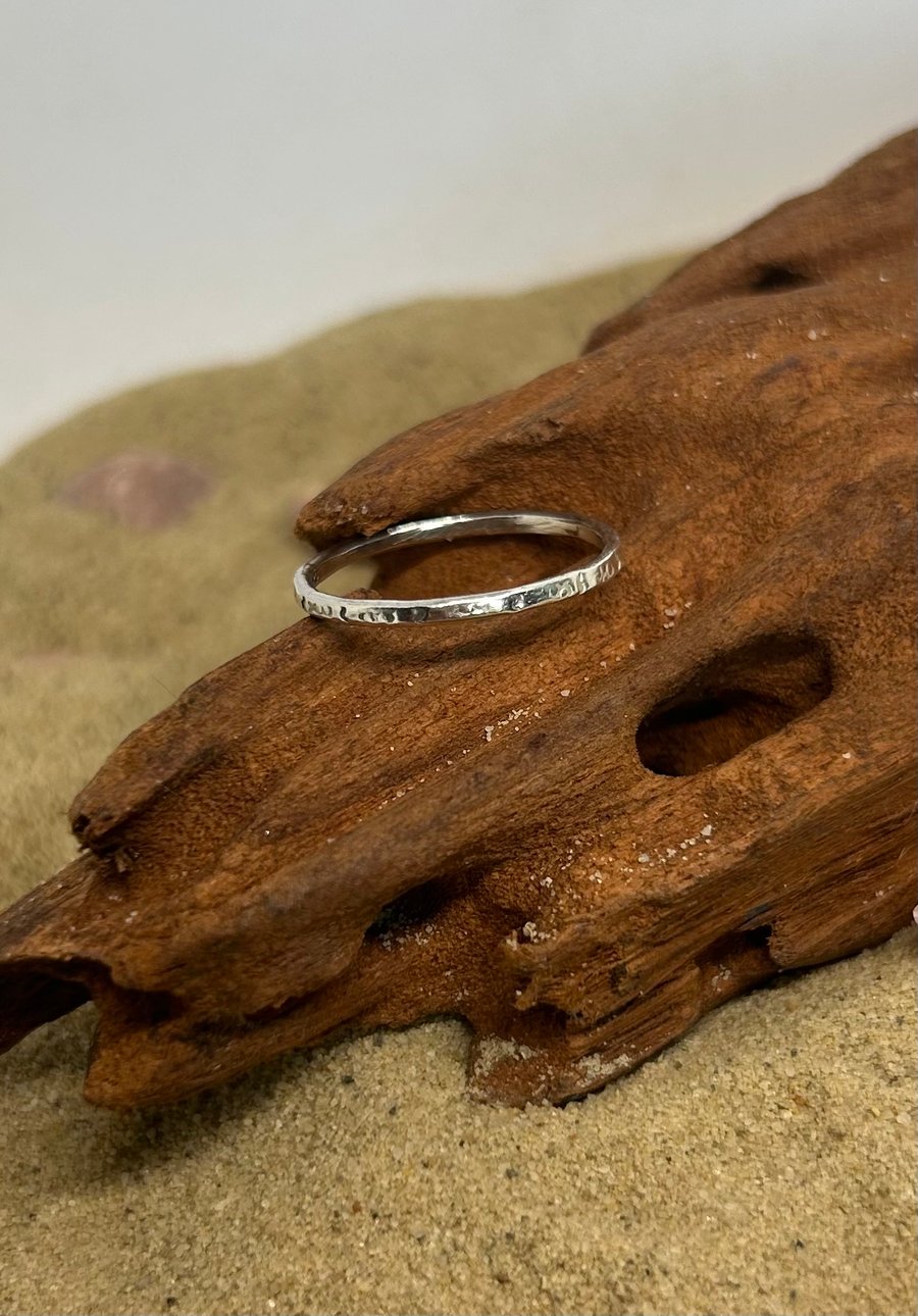 Sterling silver stacking ring, wave and bubble pattern, handmade