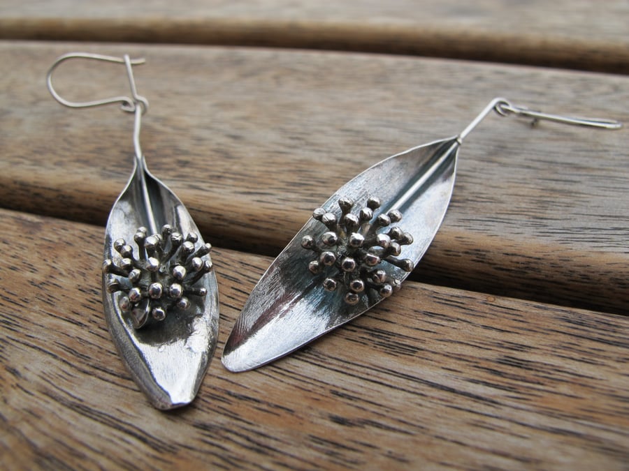 Silver Leaf Earrings, Leaf Earrings, Sterling Silver Earrings, Dangle Earrings