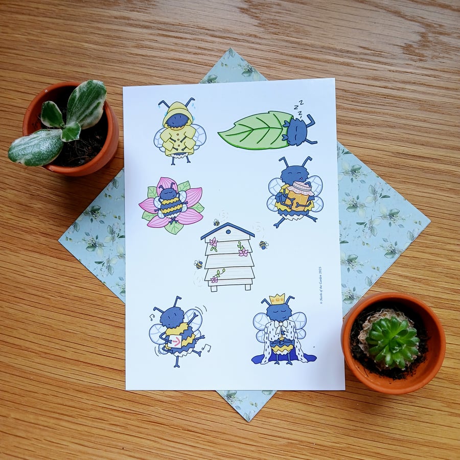 Bee Sticker Sheet! Cute Waterproof Stickers for Journaling or Craft