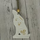 Celtic Moon Clay Hare Wall Hanging with Moon Gazing Hare Design