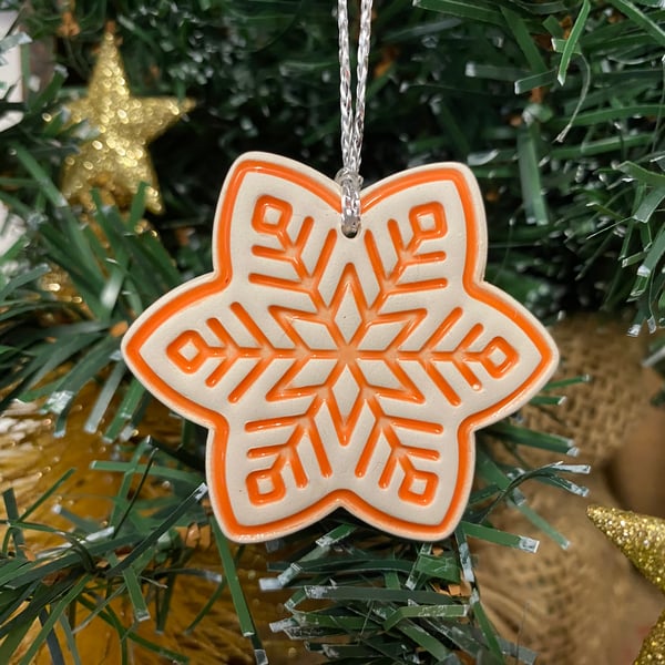 Ceramic snowflake tag (orange)