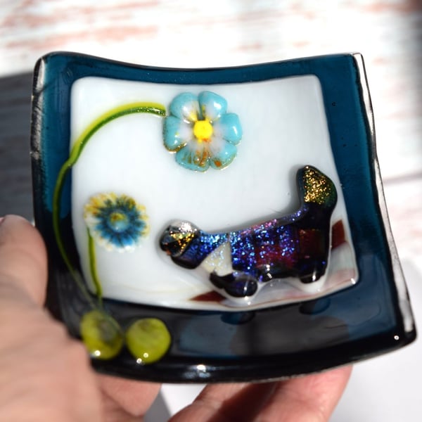 Glass Trinket dish with Dichroic  Cat