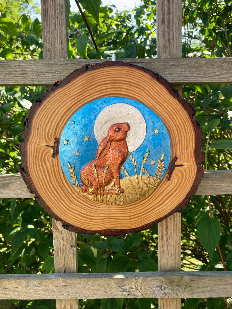 Moongazing Hare on Wood