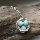 Aquamarine Nest Necklace, sterling silver.