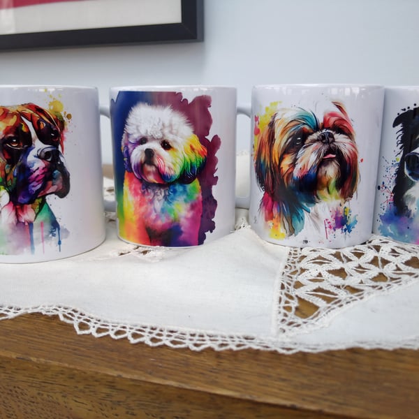 Splash of Colour Dog Breeds Mug, Birthday Gift, Gift for her, Gift for him