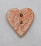 Medium Terracotta Glazed Brocade Texture Heart Shaped Ceramic Button - Image 1