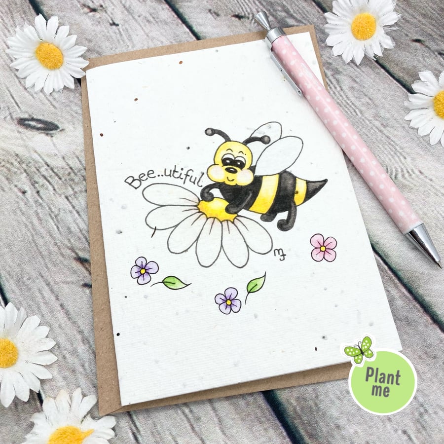 Plantable Wildflower Seed Card - Any Occasion  - Blank Card - Bee..utiful Bee