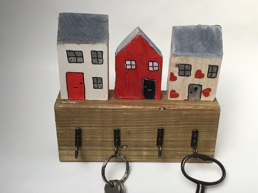 Pretty rustic wooden cottage key hooks upcycled old wood