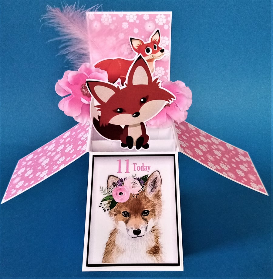Girls 11th Birthday Card with Foxes